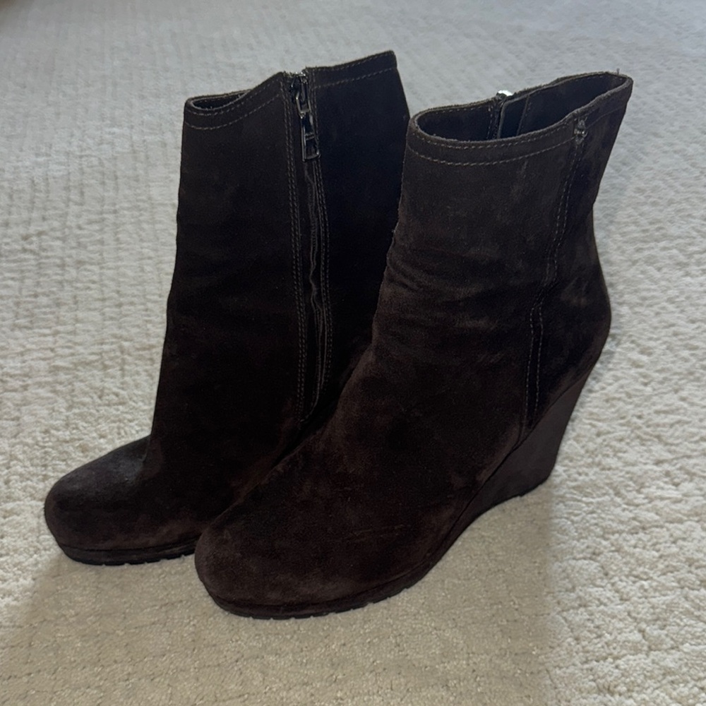 Prada Elegant Brown wedge Suede Ankle Boots